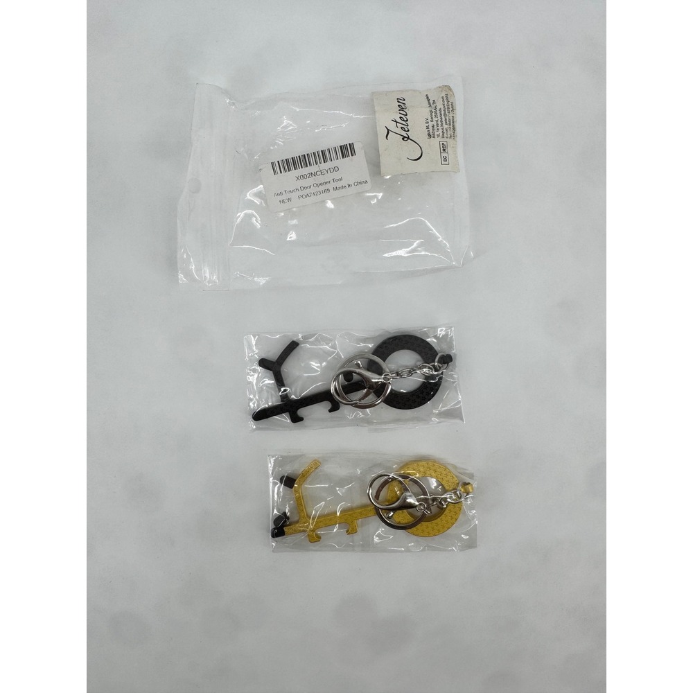 Zeleven Anti Touch Door Opener Tool Keychain Set 2 Pack Black Gold Contactless